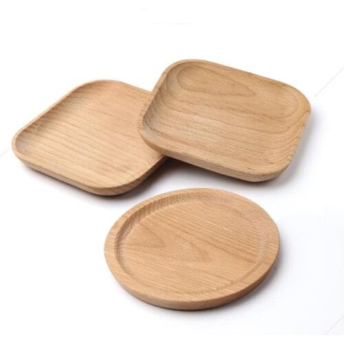 Dessert Beech Plate Dish Wooden Plate Dish Square Fruits Platter Dish Tea Server Round Tray Wood Cup Holder Bowl Pad Tableware