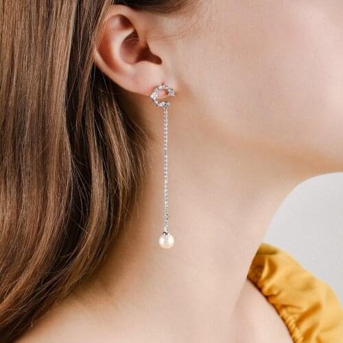 Dara Long Korean Fashion Jewelry Pearl Earrings For Gift