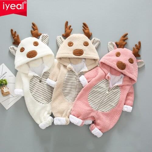 IYEAL New Year Christmas Newborn Baby Rompers Cartoon Hooded Winter Baby Clothing Baby Girl Outfits Baby Boys Jumpsuit Overalls