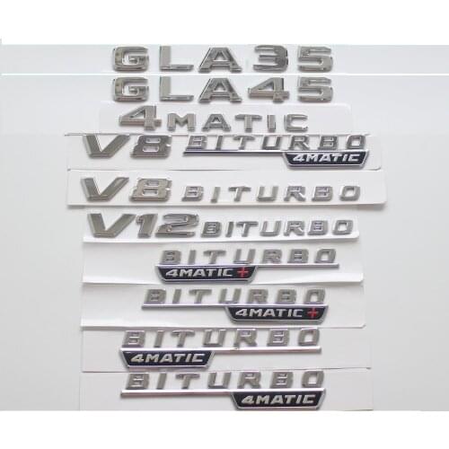 Chrome Letters GLA35 GLA45 GLA45s Emblem V8 V12 TURBO 4MATIC Sticker for Benz W156 W157 AMG Trunk Fender Emblems