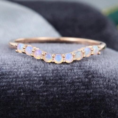 EDI Natural Opal Wedding Band Solid 14k Rose Gold Gemstone Curved Wedding Band Anniversary Stacking Matching Ring Gift For Her