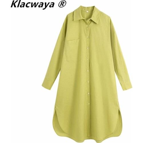 Klacwaya 2021 Women Blouse Summer Solid Color Shirt Linen Cottons Casual Pocket Plus Size Womans Long Section Shirts Mujer
