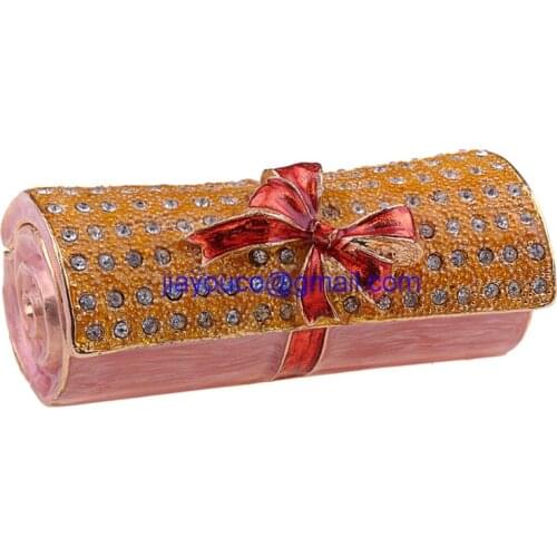 Book scroll jewelled boxes Trinket Box alloy decorative Collectible pewter ornament crystal enamel giftware