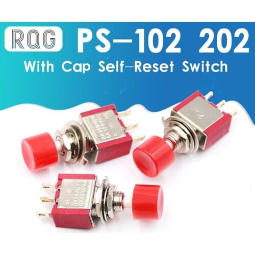 Button switch jog button switch PS-102 202 round self-reset button switch with cap 3/6 Pin