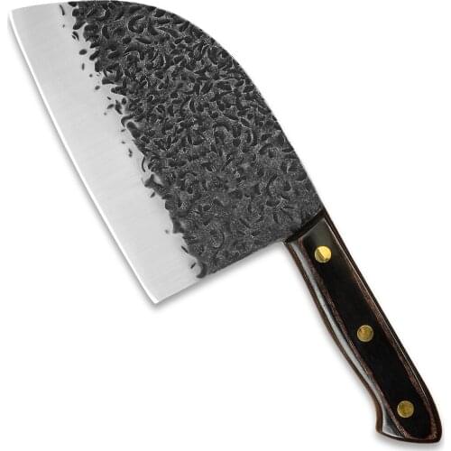 XYj 7 Inch Pro Forged Butcher Knife High Carbon Steel Handmade Sharp Slaughter Chef Knife Kitchen Cutlery Full Tang Wood Handle