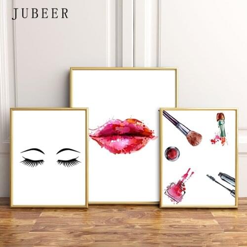 Makeup Wall Art Eyelashes Posters and Prints Lipstick Fashion Illustration Cuadros Decoracion Salon Canvas Prints for Girl Room