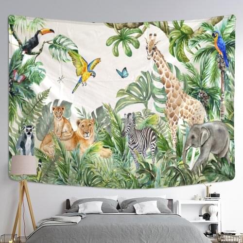 Tropical Rainforest Animal Tapestry Wall Hanging Natural Scenery Bohemian Hippie Art Mattress Table Mattress Home Decor