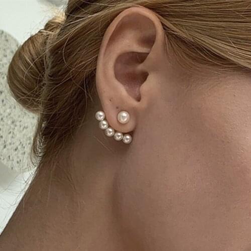 Fashion 2021 Chic Imitation Pearl Geometric Fan Shaped Elegant Stud Earrings for Women Girls Jewelry Party Asseccoires