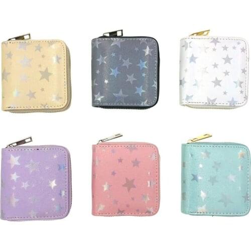 KANDRA Fashion Star Short Wallets for Women Girls Card Holder Zipper Coin Purses Pu Leather Ladies Mini Purse Christmas Gift