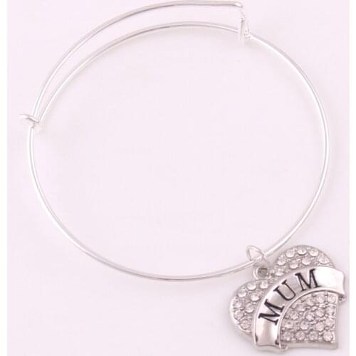 Fashion Design Engraved Letter Heart Shape Pendant MUM HOCKEY TAM CHEER AIR FORCE Letter Crystal Bangle