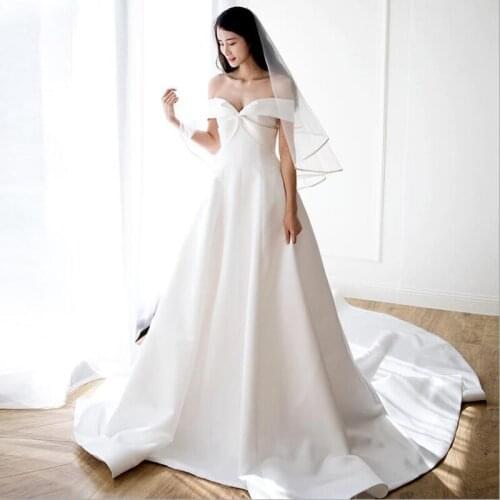 Sweep Train Vestido De Noiva Muslim Wedding Dresses A line Satin Boho Simple Wedding Gown Bridal Dresses Made in China