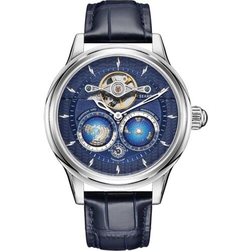 Dual Earth Rotate Men Automatic Mechanical Watch 46mm Big Dial Super Celestial Sports Chinese Air Force Pilot Wristwatches Man