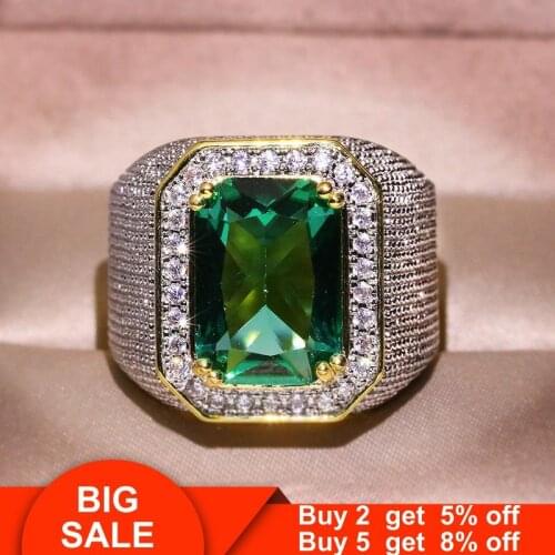 Solitaire male ring 925 Sterling silver Big 10ct Zircon cz Statement Engagement Wedding Band Rings for men Finger Party Jewelry