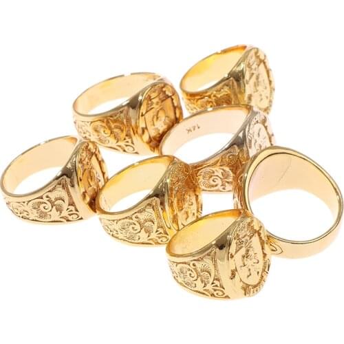 Top Quality Personality Gifts Seal Ring Jewelry Punk Hand Carved Rings For Men Gold Color Armor Lion Crown Signet Ring