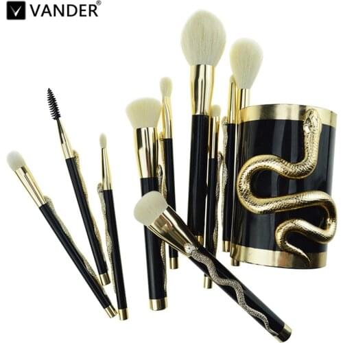 10Pcs Makeup Brushes Synthetic Hair Make Up Set Professional Powder Foundation Eyeliner Cosmetics Tools Kit Bucket Holder