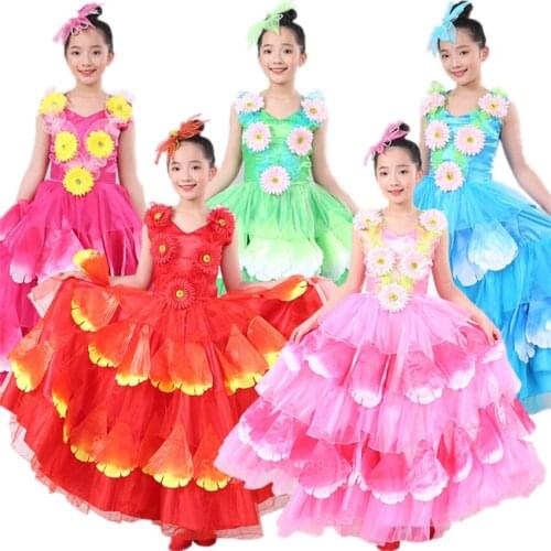 New Year Spanish Flamengo Dress for Girls Dance Gypsy Skirt Woman Spain Bullfighting Petal Flamenco Stage Performance Clothing