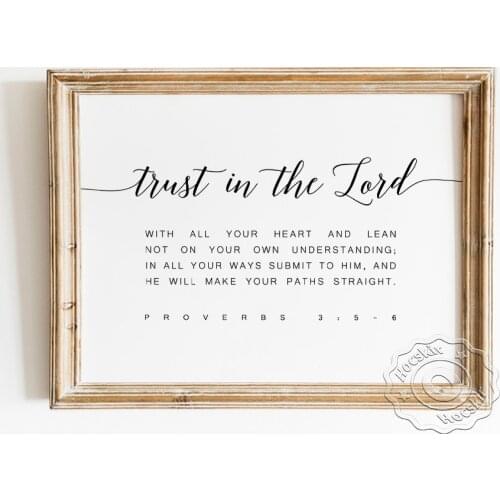 Proverbs Trust In The Lord Bible Verse Quote Poster, Scripture Blessing Wall Art Prints, Chic Modern Christian Prayer Gift Decor