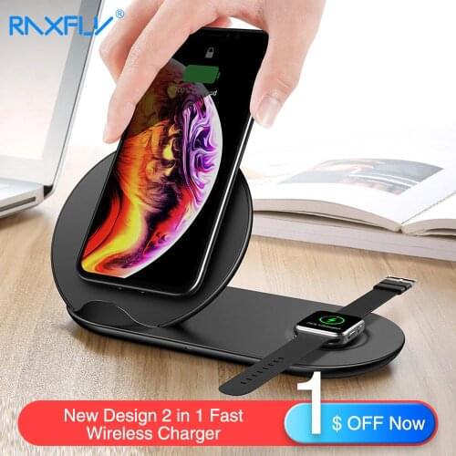 RAXFLY Wireless Charger For iPhone XS Max XR XS X 2 In 1 Qi Wireless Fast Charger For Apple Watch 1 2 3 4 For Samsung S9 S8 S7