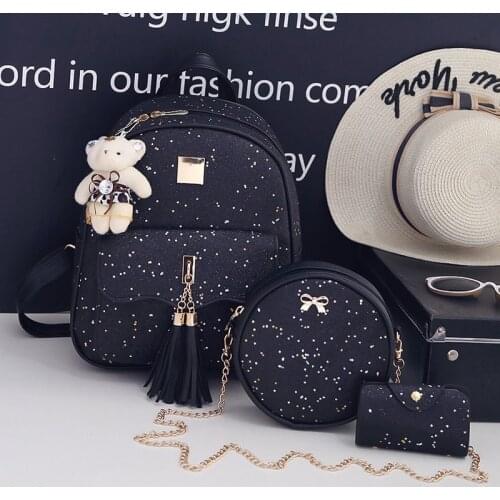 High Quality Women Pu Leather Backpacks Fashion 3 Pieces Set School Bags for Teenager Girls Casual Female Travel Laptop Backpack