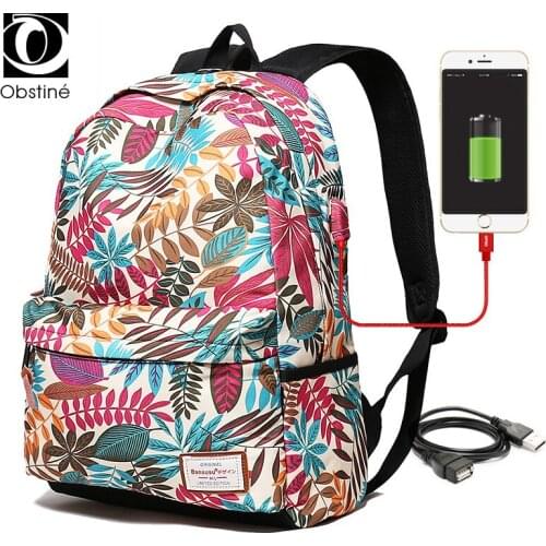 Women Printing Travel Large Capacity Backpack 15.6 Inch School Bags for Teenage Girls USB Charger Backpacks Bag Female Schoolbag