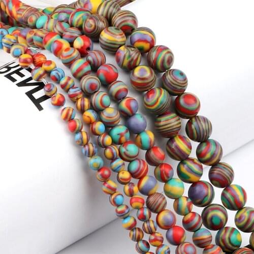 DIY Natural Stone 8/6/4mm Rainbow Colorful Malachite Loose Bead For Bracelet Necklace Jewelry Making Charm Accessories Wholesale