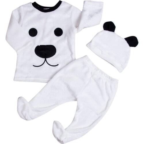 Cartoon Bear Newborn Baby Girl Boy Warm Flannel Clothes Set Long Sleeve Tops+ Pants kids Fluffy Clothing Set