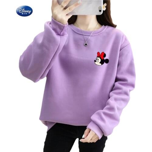 Disney Anime Minnie Mouse Kawaii Hoodie for Girls Crewneck Long Sleeve Fleece Thick Warm Purple White Black Hoodie Sweatshirt