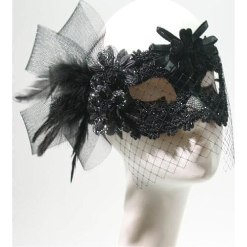 Womens Masquerade Live Mask Masquerade Lace Feather Halloween Black Princess Party Nightclub Party Decoration