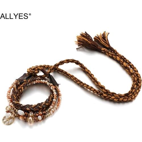 ALLYES Bohemian Multilayer Beads Long Bracelets for Women Fashion 2020 Retro Crystal Pearl Antiwar Charm Bracelet Jewelry
