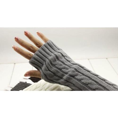 Women girls solid twist long Knitted Fingerless Gloves Arm Warmers 24pairs/lot mixed colors #3901