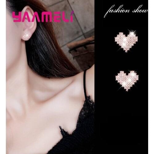 Luxury 925 Sterling Silver Heart Statement Stud Earrings For Women Girls Wedding CZ Crystal Fashion Jewelry Wholesale