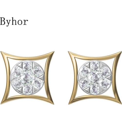 Byhor Solid 14K White/Yellow+White/Rose+White Gold 0.492ct H/SI Natural Diamonds Star Stud Earrings Women Cерьги Fine Jewelry