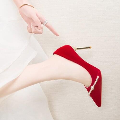 New Popular Heels for Women Single Shoes Fashion Beaded Simple and Sweet Zapatos De Mujer Wedding Shoes Bride Women Shoes