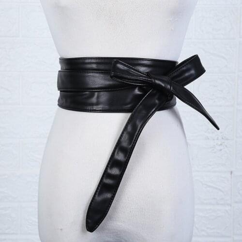 Women Lace Up Belt New Bowknot Belts for Women Longer Wide Bind Waistband Ties Bow Ladies Dress Decoration Fashion Pu 2021 Adult