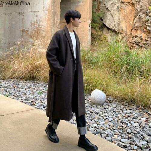 Winter Woolen Coat Male British Style Over-the-knee Woolen Coat Korean Style Trendy Thick Windbreaker Mid-length Mens Clothing