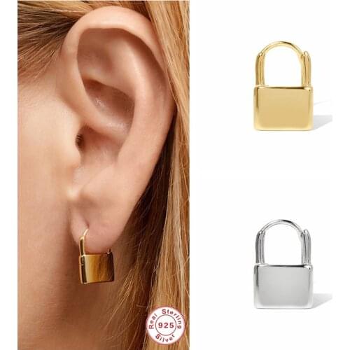 1ps 925 Sterling Silver Hoop Earrings for Women Ladies Party 18k Gold Plated Lock Shape Piercing Earring Fine Jewelry Accessorie