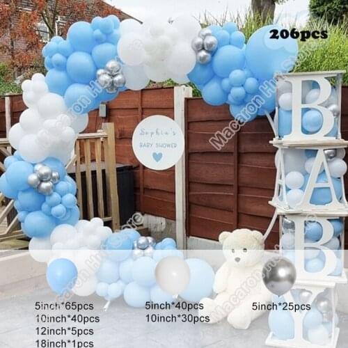 206pcs Macaron Blue Balloons Garland Latex Silver Balloon Happy Happy Birthday Celebration Decorations Golden Events Party Kits