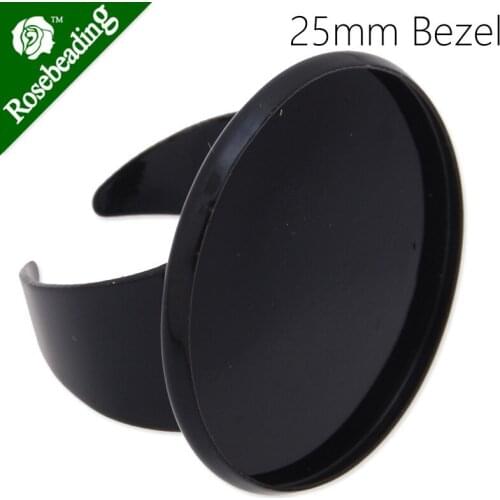25mm Round Adjustable black plated Ring Setting,bezel ring blank,ring setting,Sold 20pcs/lot-C4303