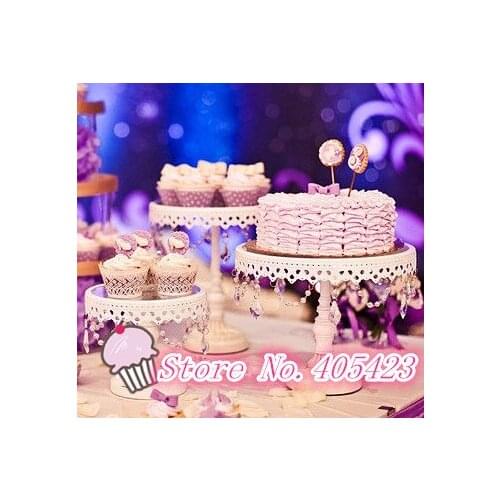 3pcs/sets White Iron and Glass Beaded Cake Stands for Wedding & Even Party decor