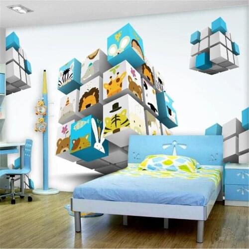 Milofi custom stereo cube cartoon animal avatar childrens room 3D mural background wall large wallpaper wall covering
