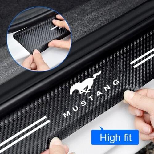 4 pcs Leather Protective Stickers Carbon Fiber Car Door Sill Sticker For Ford Mustang GT SHELBY Auto Accessories