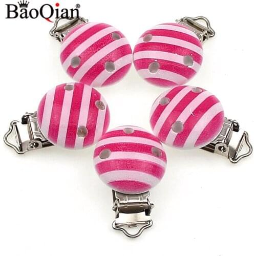 5Pcs Wooden Metal Baby Pacifier Clips For Holders Round Clasps Suspender Children Garment Accessories 29x45mm