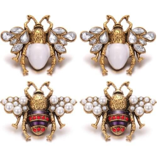 6pcs/lot New Big Snap Jewelry Vintage Gold Rhinestone Bee 18mm Metal Snap Buttons Fit Leather 18mm Snap Button Bracelet