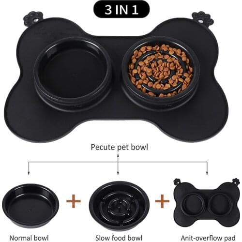 Antislip Double Dog Bowl With Silicone Mat Pet Slow Feeding Bowl 3 in 1 Drinking Water Food Feeder For Dogs Cats Pet Suppliers