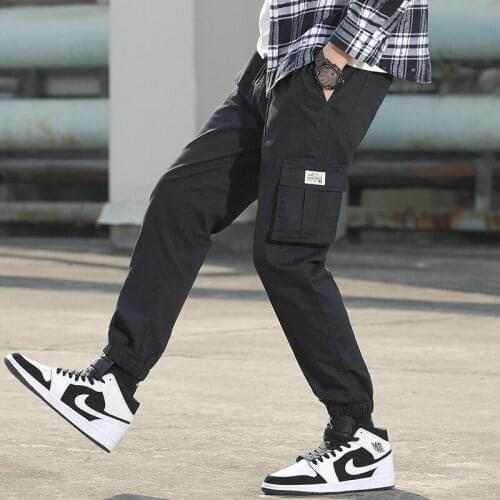 Pants Mens Summer Tide Pure Cotton Multi-Pocket Beach Pants Young Mens Casual Loose Overalls