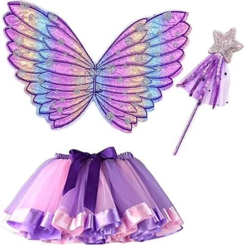 Girls Children Angel Wings Cosplay Props Halloween Party Costumes Tutu Skirt Star Magic Wand Rod Accessories Festival Props