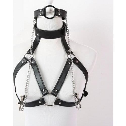 PU Leather Harness Restraint mouth gag ball nipple Set Sexy Women Bdsm Bondage Lingerie Goth Fetish Harness Erotic clothing