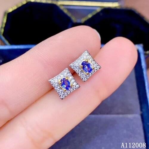 KJJEAXCMY fine jewelry 925 sterling silver inlaid natural Tanzanite ear studs luxury ladies earrings support testing