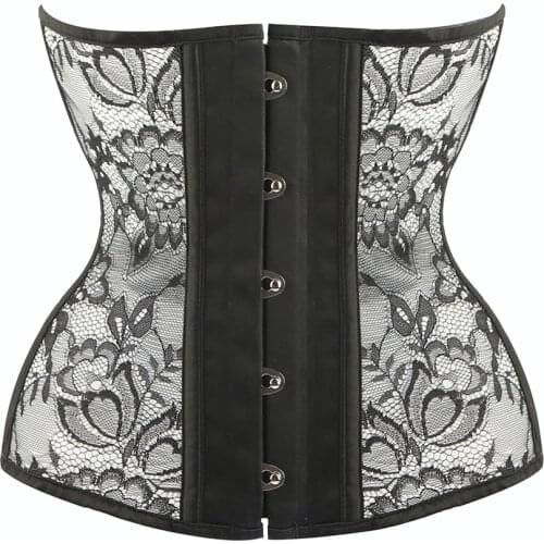 Women Vintage Perspective Lace Up Corsets Boned Underbust Corset Top Body Shaper Bustiers Shapewear Underwear Waist Cincher