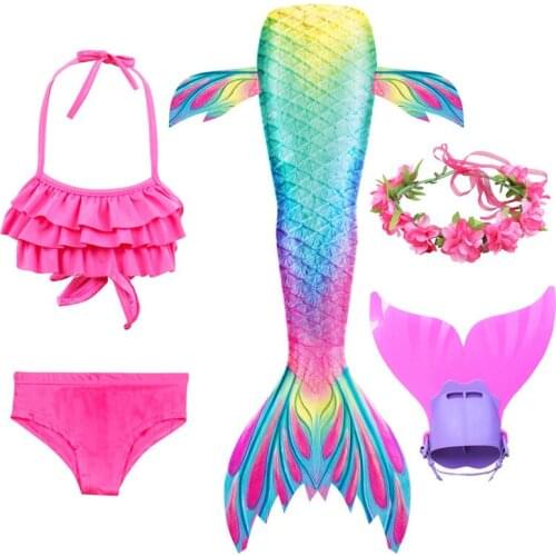 New Swimming Mermaid Tail Costume for Girls Swimmable Bikini Set with/without Monofin Swimwear Halloween Cosplay Dress